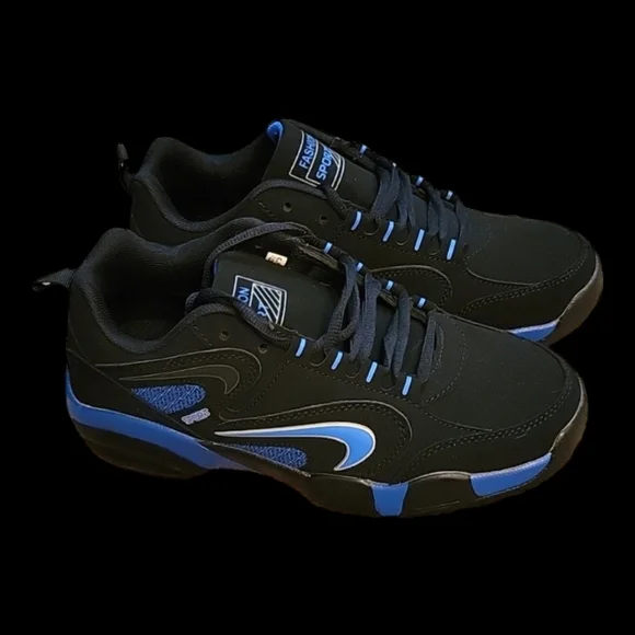 NWOT Men's US 6.5 Casual Fashion Sport Tennis Shoes, Black & Blue - Picture 1 of 9